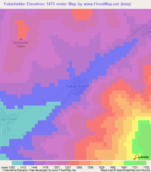 Yukaritekke,Turkey Elevation Map