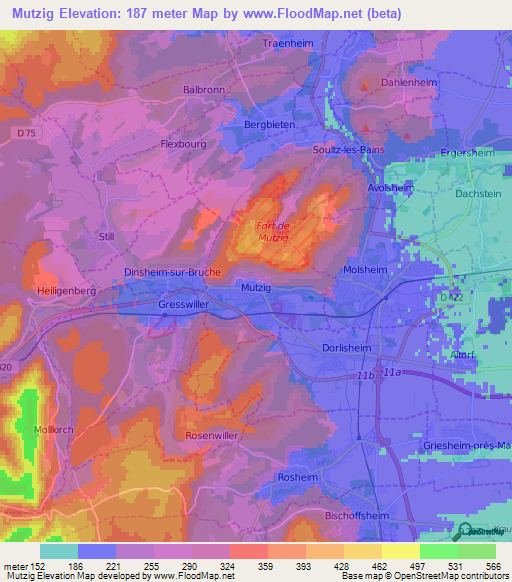 Mutzig,France Elevation Map