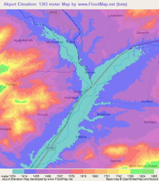 Akyurt,Turkey Elevation Map