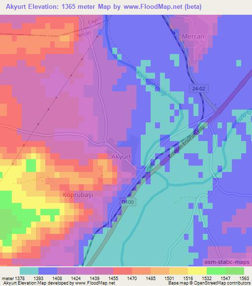 Akyurt,Turkey Elevation Map