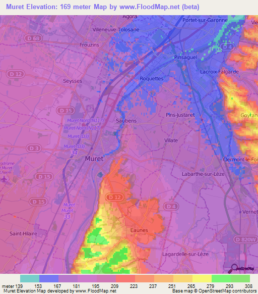 Muret,France Elevation Map