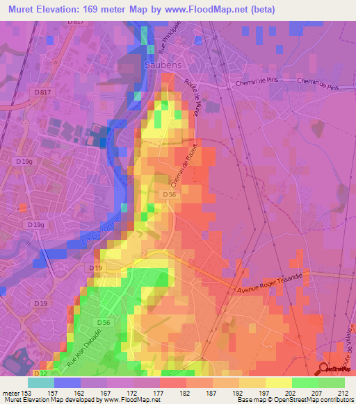 Muret,France Elevation Map