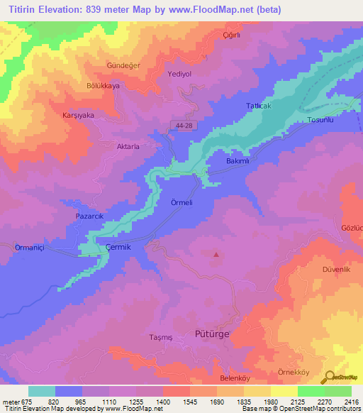 Titirin,Turkey Elevation Map