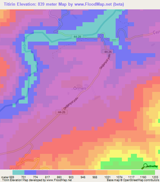 Titirin,Turkey Elevation Map