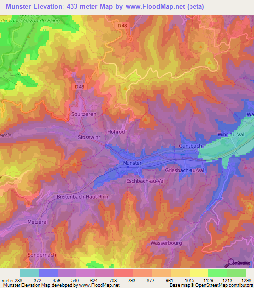 Munster,France Elevation Map