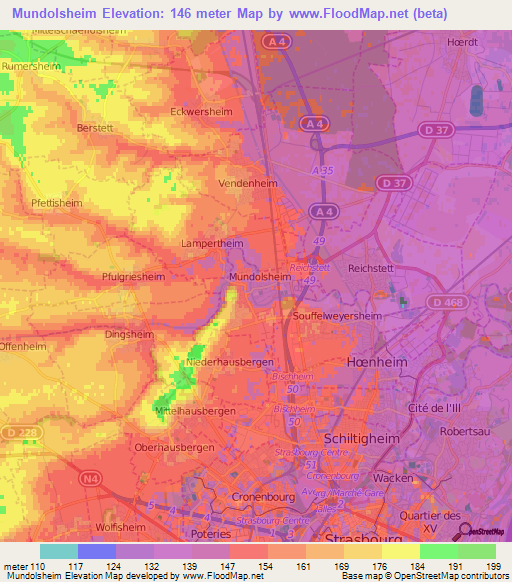 Mundolsheim,France Elevation Map