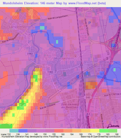 Mundolsheim,France Elevation Map