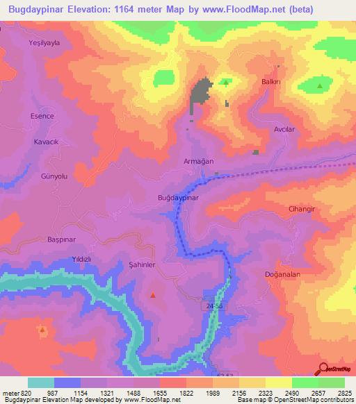 Bugdaypinar,Turkey Elevation Map