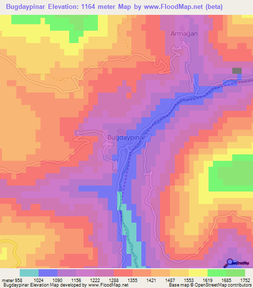 Bugdaypinar,Turkey Elevation Map