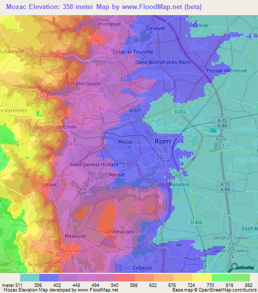 Mozac,France Elevation Map