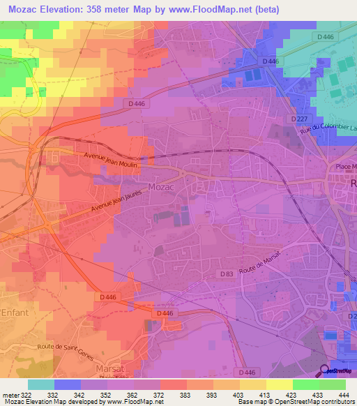 Mozac,France Elevation Map