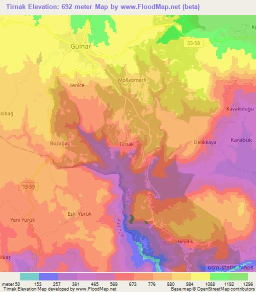 Tirnak,Turkey Elevation Map