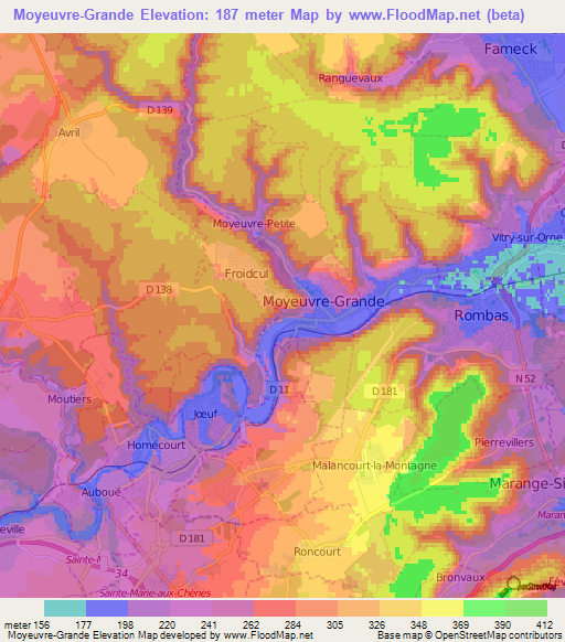 Moyeuvre-Grande,France Elevation Map