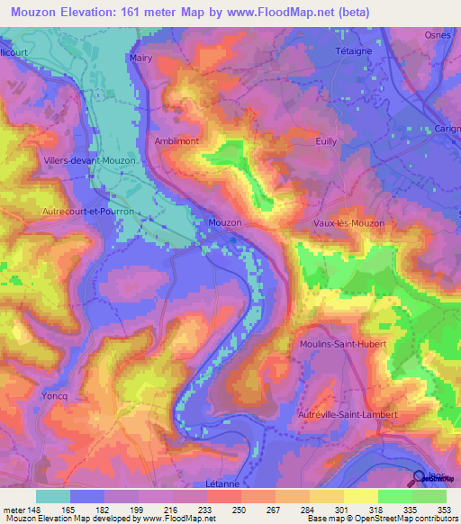 Mouzon,France Elevation Map