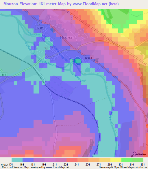 Mouzon,France Elevation Map