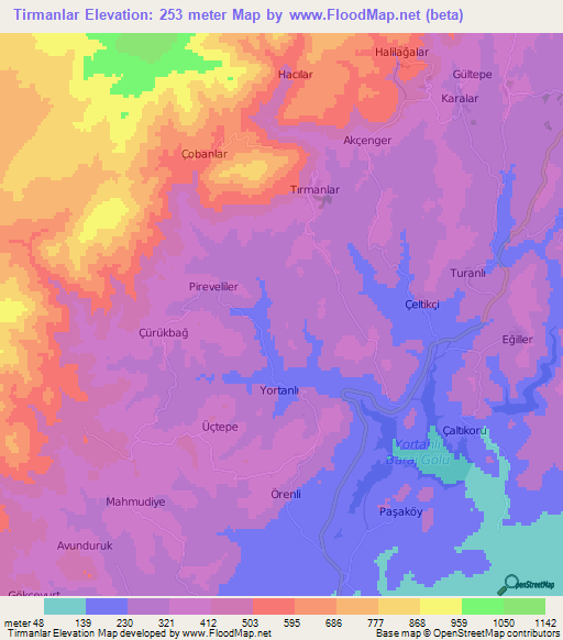 Tirmanlar,Turkey Elevation Map