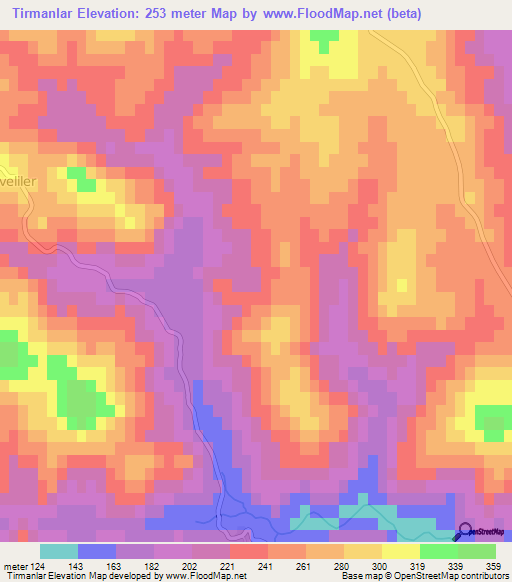 Tirmanlar,Turkey Elevation Map