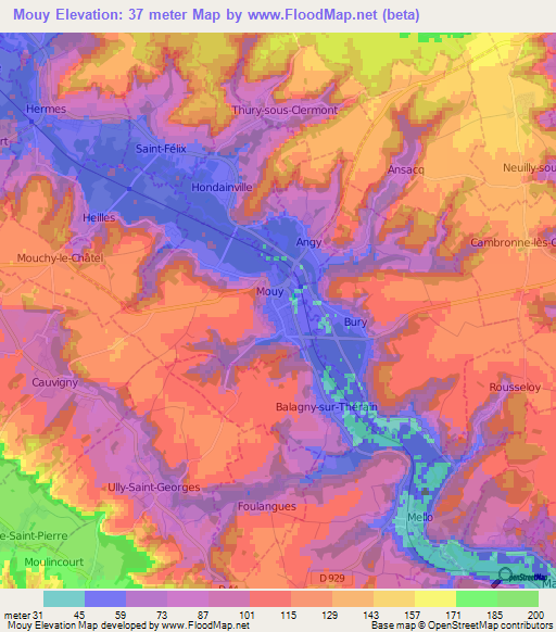 Mouy,France Elevation Map