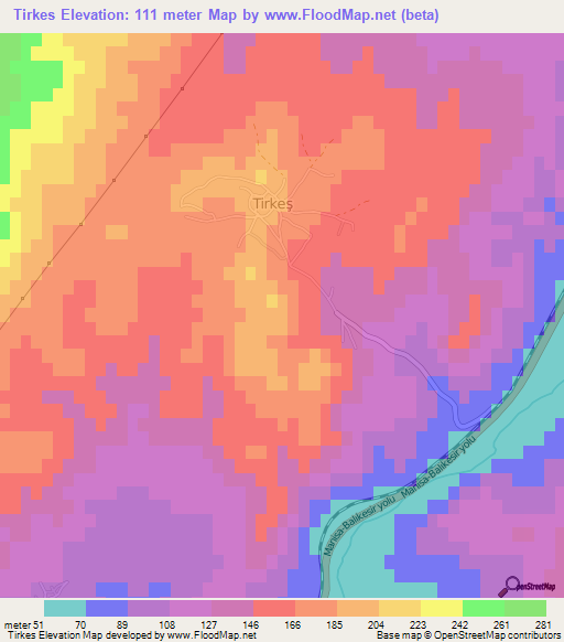 Tirkes,Turkey Elevation Map