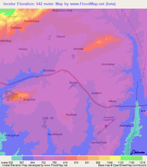 Inceler,Turkey Elevation Map