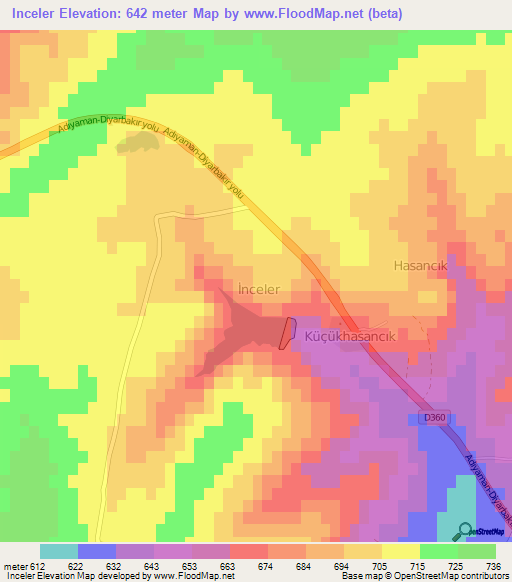 Inceler,Turkey Elevation Map