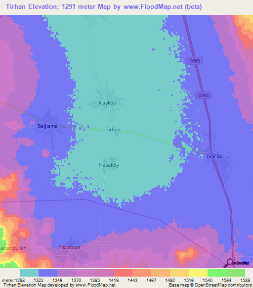 Tirhan,Turkey Elevation Map