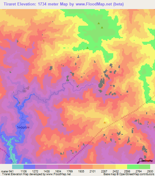 Tiraret,Turkey Elevation Map