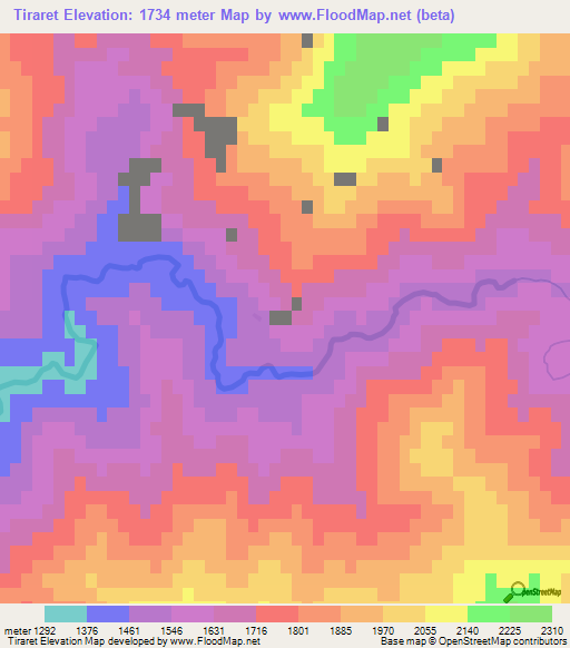 Tiraret,Turkey Elevation Map