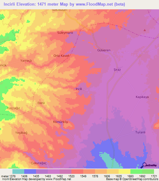 Incirli,Turkey Elevation Map