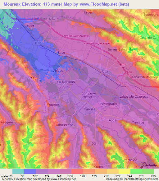 Mourenx,France Elevation Map