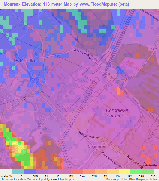 Mourenx,France Elevation Map