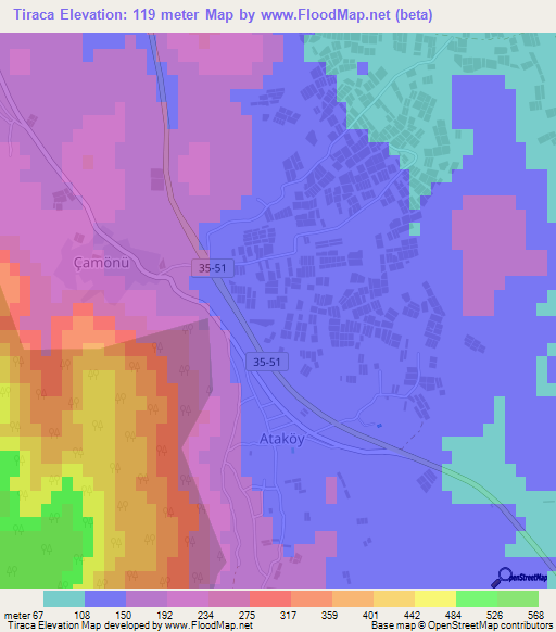 Tiraca,Turkey Elevation Map