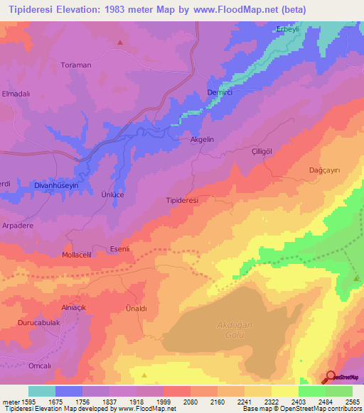 Tipideresi,Turkey Elevation Map