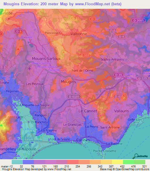 Mougins,France Elevation Map