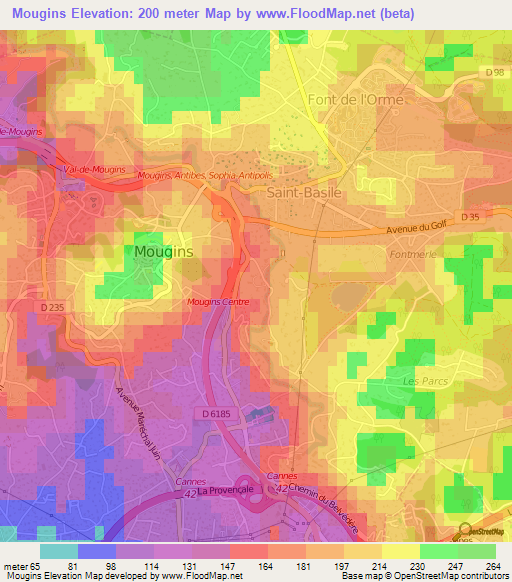 Mougins,France Elevation Map