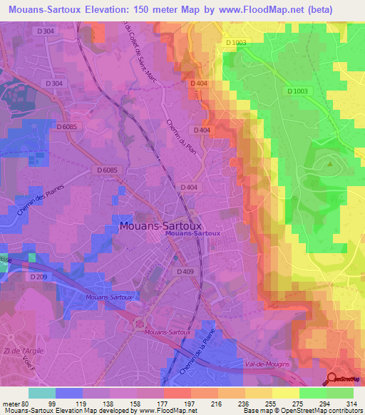 Mouans-Sartoux,France Elevation Map