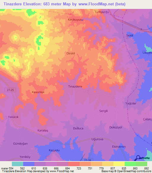 Tinazdere,Turkey Elevation Map