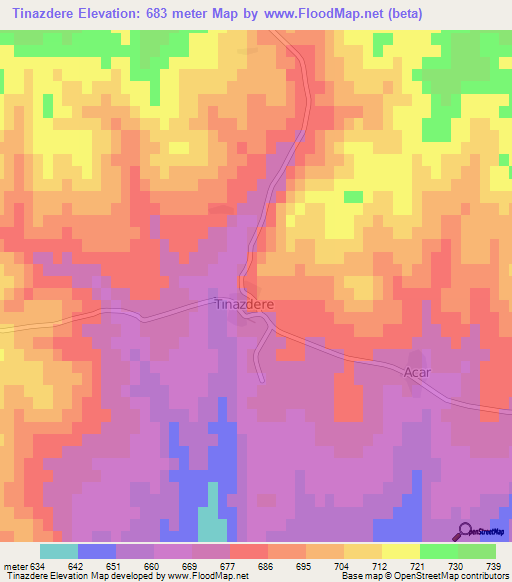 Tinazdere,Turkey Elevation Map