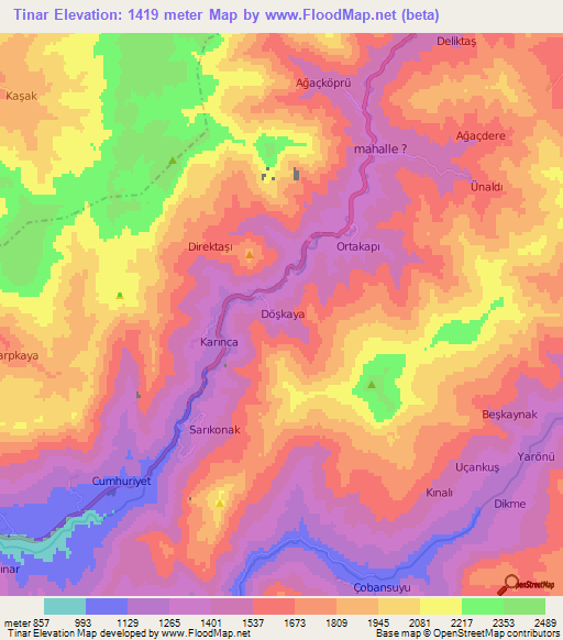 Tinar,Turkey Elevation Map