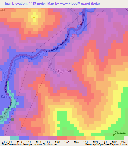 Tinar,Turkey Elevation Map