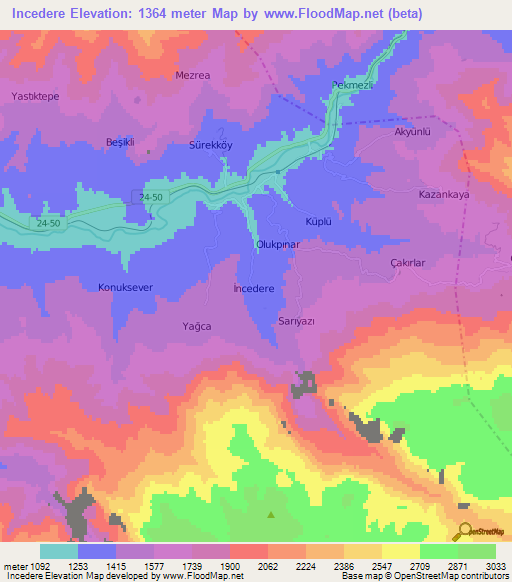 Incedere,Turkey Elevation Map