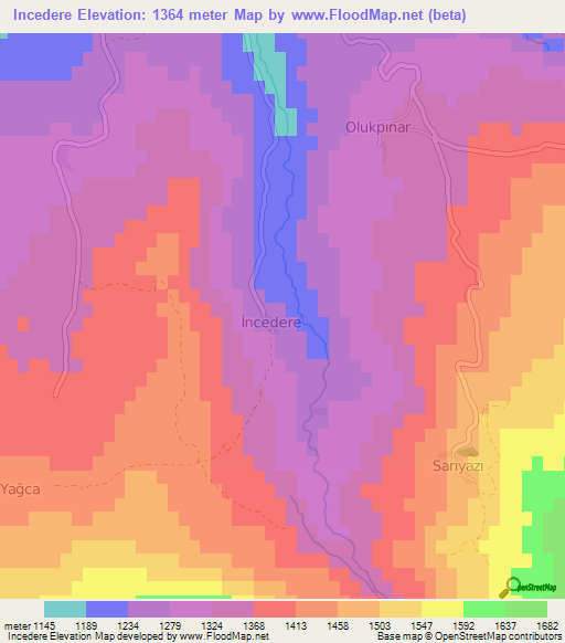 Incedere,Turkey Elevation Map