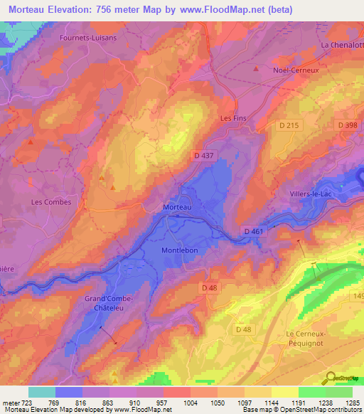 Morteau,France Elevation Map