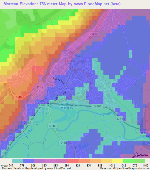 Morteau,France Elevation Map