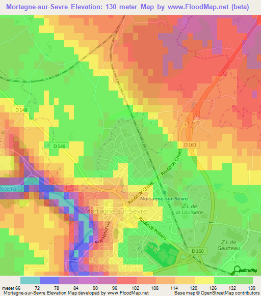 Mortagne-sur-Sevre,France Elevation Map