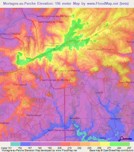 Mortagne-au-Perche,France Elevation Map