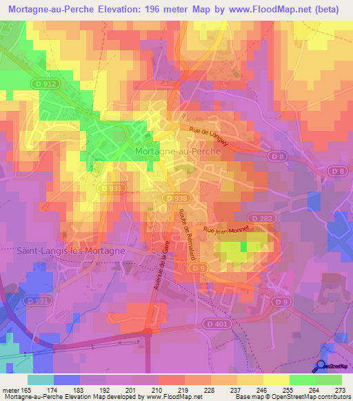Mortagne-au-Perche,France Elevation Map