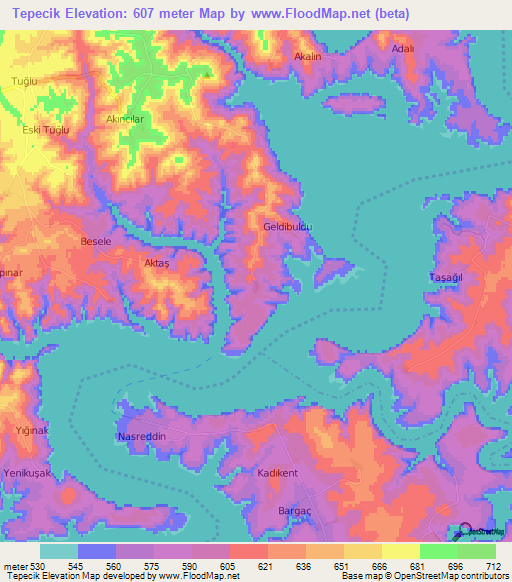 Tepecik,Turkey Elevation Map