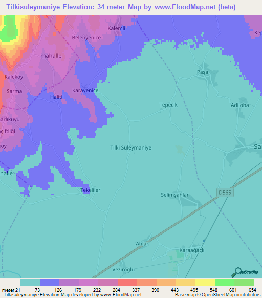 Tilkisuleymaniye,Turkey Elevation Map