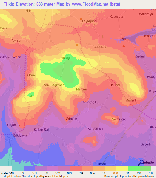 Tilkip,Turkey Elevation Map